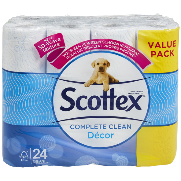 Scottex Papier Toilette Complete Clean Décor - 24 Rouleaux - 2 Plis