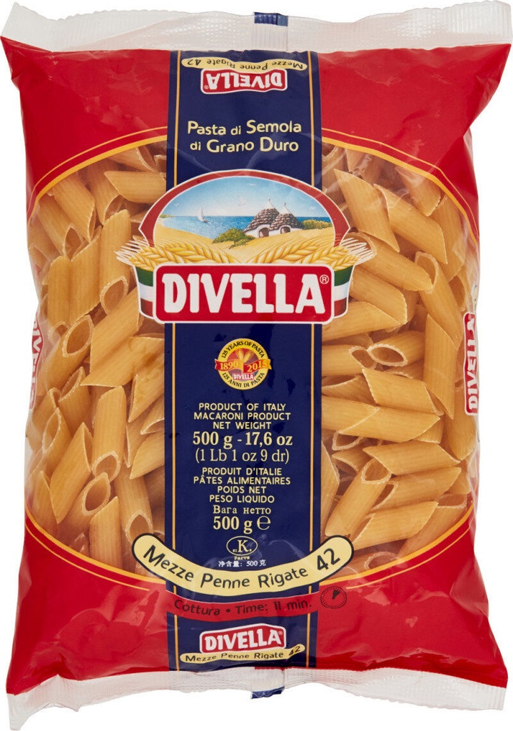 Divella Mezze Penne Rigate n°42 pâtes 500g