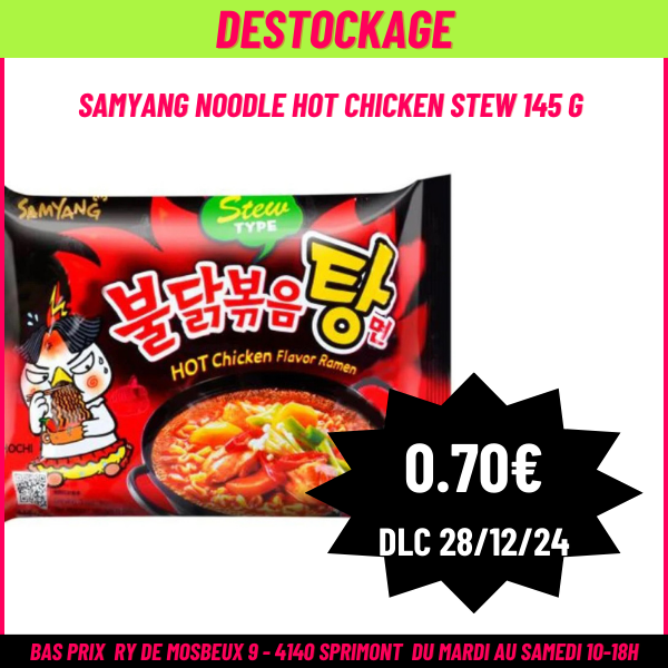 DESTOCKAGE Samyang noodle hot chicken stew 145 gr  (28/12/24) 