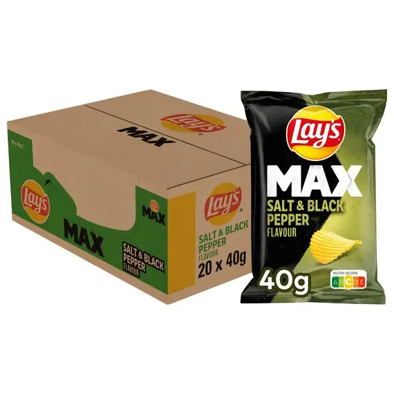 Carton Lay's Chips Saveur Salt Et Black Pepper 20 Pièces De 40Gr 