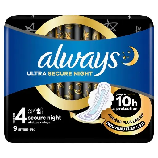 Always Serviettes Hygiéniques 4 Secure Night 9 Pièces 